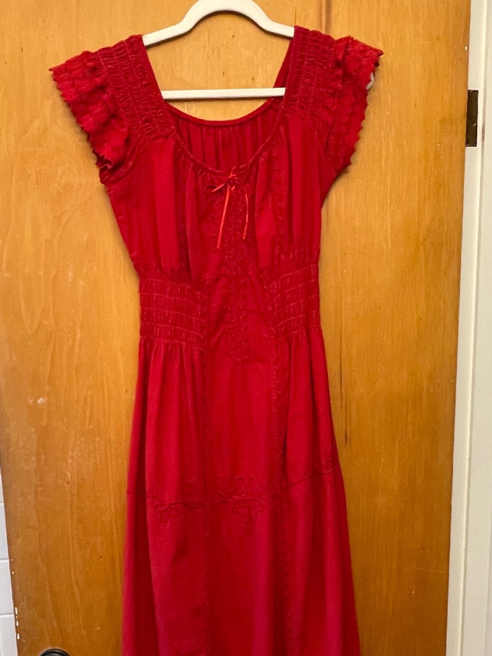 Red Mexican Embroidered Cotton Dress